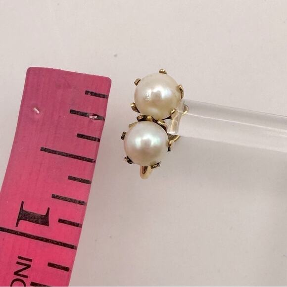 Vintage Double Pearl Screw Back Clip on Earrings Gold Tone Retro 12K Gold Filled - Picture 3 of 10
